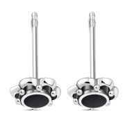 Large Black Onyx Flower Stud Silver Earrings, e334